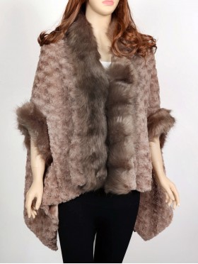 Premium Faux Fur Cape with Rose Imprints & Sleeves